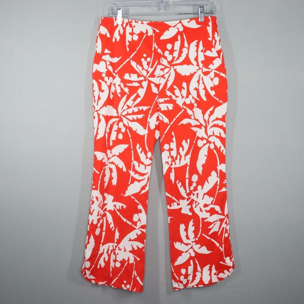 Trina Turk Orbit Pants Womens Sz 6 Red Palm Print Resort Tropical Vacation Beach